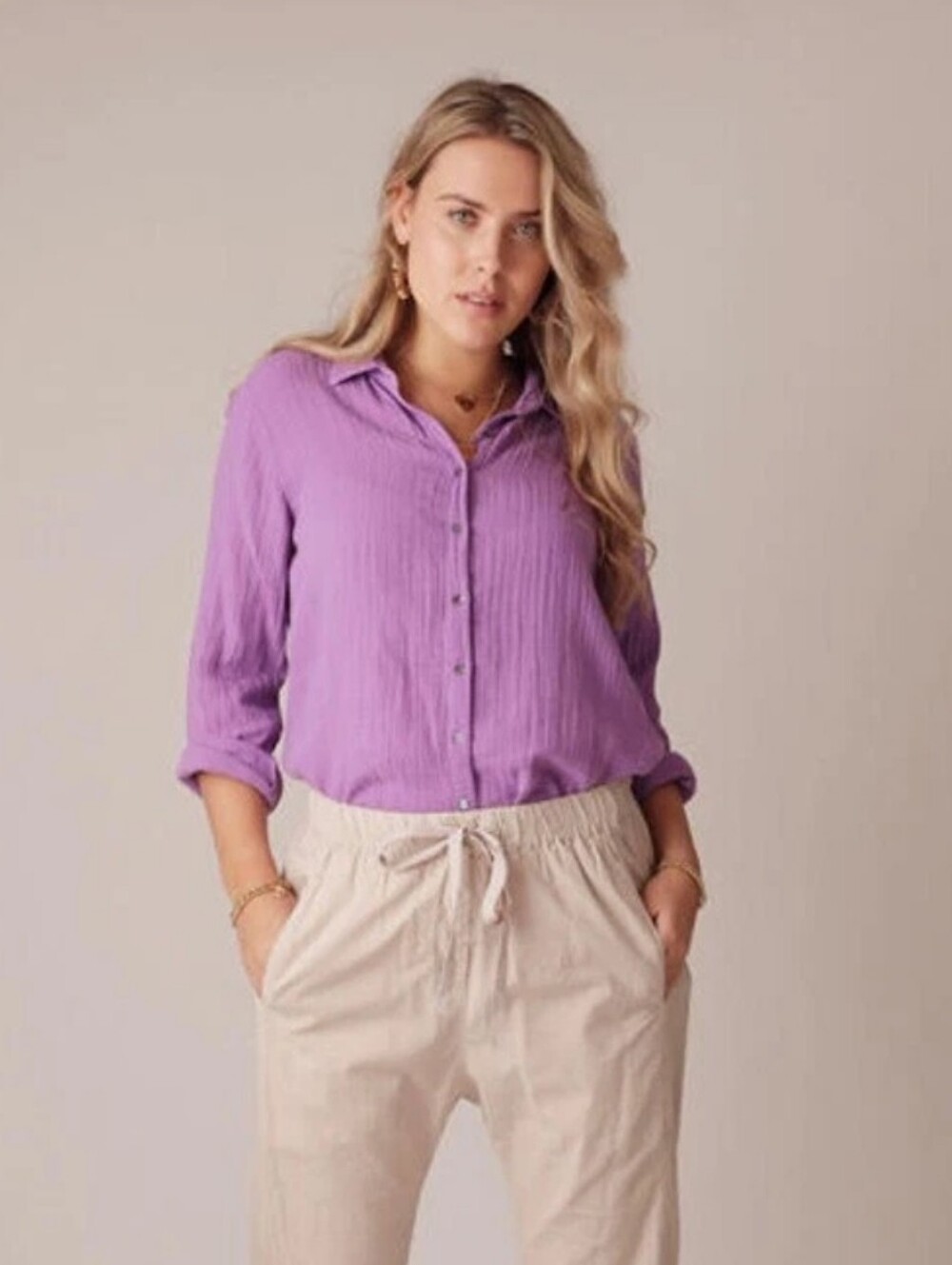 Xirena Scout Shirt Purple XS Button Up Gauze Cotton Top Coastal Breathable